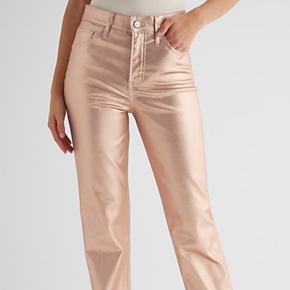 Express Metallic Rose Straight Leg Jeans